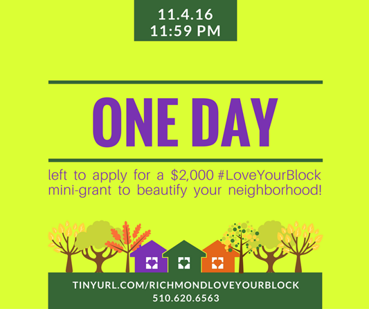 Only One day left to apply for a $2,000 Love Your Block grant!