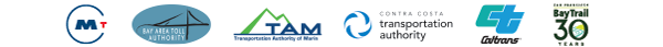 Logos for six partner agencies: MTC, BATA, TAM, CCTA, Caltrans and Bay Trail.